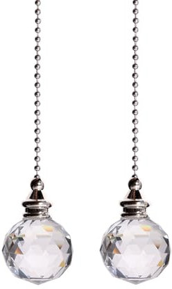 TopHomer Clear, 2 Pcs Crystal Ball Light Pull Cord, Clear Pull Chain Extension for Ceiling Fans, 30mm Long Pull Chain Connector, for Bathroom and Toilet Light