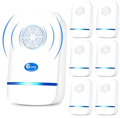 Repellente ad Ultrasuoni per Topi 6 Pack, Antizanzare Repellente Ultrasuoni, Repellente Ultrasuoni Anti Zanzare Elettrico Ultrasuoni Antizanzare per Anti Roditori, Zanzare, Topo, Ragni, Formiche