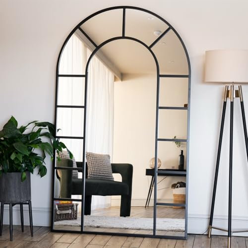 Jobu Espejo de ventana arqueado de metal negro de longitud completa, 180 cm x 105 cm, Mio