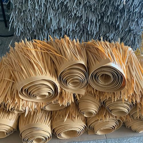 HAEKEBC Strohdach Schneidbar Synthetische Hütte Strohrolle Fliesen Feuerfest Wasserdicht Künstliche Palme Stroh Mexikanische Holz Haus Dekoration(3m/9.8ft)