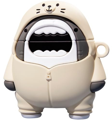 QoKcoahn Niedliche Cartoon-Hülle für AirPods 4 4. Generation, 3D-Kawaii-Hülle, weiches Silikon, Sweatshirt, Hai-Hülle mit Schlüsselanhänger, cool, lustig, für Jungen und Mädchen