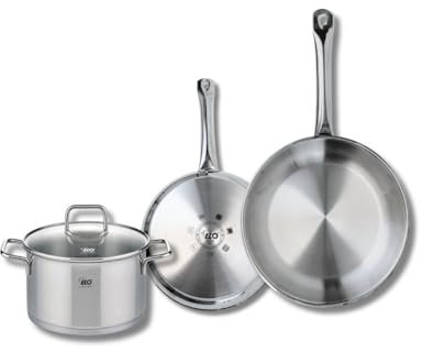 ELO 9501850 Batterie de cuisine 3 pièces, Set de 2 Poêles de cuisson 24 et 28 cm et 1 faitout 20 cm Elo Profi Citrin, inox, induction, Gris Pierre