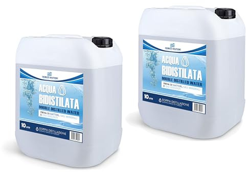 CHEMICA SOLUTIONS Eau bidistillée pure pour usage industriel et clinique 2 bidons de 10 litres (20 litres), distillée deux fois, déminéralisée, fabriquée en Italie