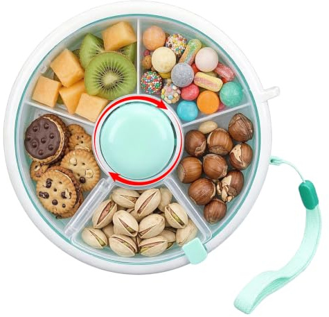 Rotierende Kinder -Snack -Behälter, 5 Fach tragbare Versiegelung Obst Snack Box mit Handgurt für Erwachsene Kind, Zuhause, Schule, Reisen (-2016240006211)