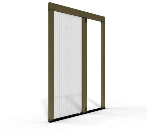 Zanzariera Porta Finestra Plissettata Riducibile Con Telaio In Alluminio | Facile Da Montare | Spedizione 1-3 Giorni (Bronzo, L 140 X H 240)