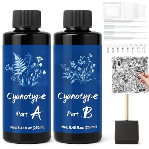 WAN2TLK Cyanotype Kit, Sonnendruck-Kit für fotografische Blaupausen auf Papier und Stoff, 2-Komponenten-Cyanotyp-Lösung, Sensibilisierer-Set für Bastelprojekte