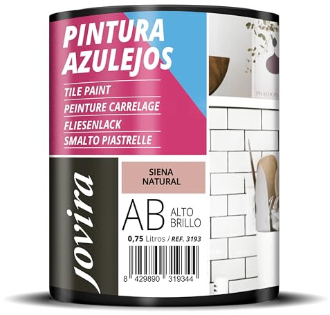 JOVIRA PINTURAS Vernice Per Piastrelle |750 ml| Alta Brillantezza|a Base d'acqua. Date un nuovo look alla vostra cucina e al vostro bagno. (750 Millilitri, Marrone argilla) -T
