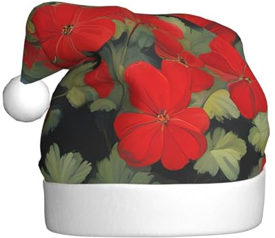 HJFCZH Weihnachtsmütze mit roten Geranien, Topfpflanzen-Druck, für Erwachsene, macht es zu einem lustigen und langlebigen Geschenk für Männer und Frauen