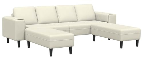 Yunovire Modernes Wohnzimmer Couch Set, 3-teilig, Creme, mit Ottomanen, atmungsaktiver Polyester, Robustes Sperrholz, für 4 Personen, Bequeme Lounge, 440 kg Tragkraft