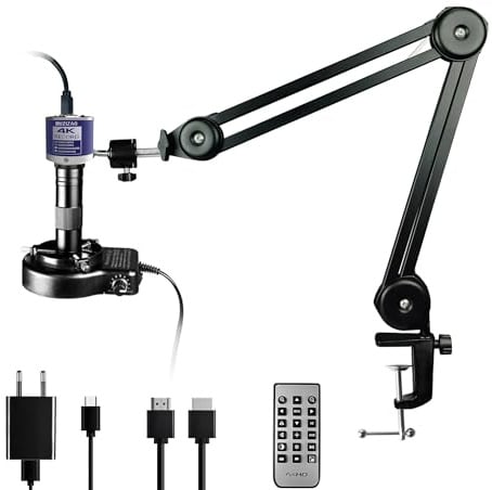 RUZIZAO Digital Mikroskop, 48MP 4K 1080P HDMI Typ-C/USB Industrielle Video Digitales Mikroskop Kamera, 150X Zoom C-Mount Objektiv Klappbarer Ständer LED-Ringlicht Lötmikroskop für Elektronik-Reparatur