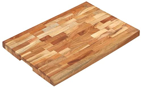 Tagliere in legno di acacia massiccio, 60 x 40 x 4 cm, con scanalatura per succo, tagliere antiscivolo, robusto tagliere da cucina per carne, verdure, pane e formaggio, versatile tagliere e tagliere
