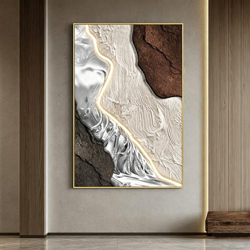 TgrGiEDenLO 3D LED Wandkunst, modernes abstraktes Microspray-Gemälde, beleuchtete Wanddekoration für Flur & Wohnzimmer(A,Gold,40x60cm/15.7x23.6in)