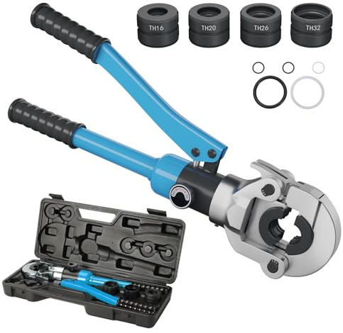Pince à Sertir Hydraulique Tuyau,Aluminium-plastique Sertisseuse Raccords Tuyaux avec Mâchoire,Mallette de Transport Kit Sertissage pour Réparation Installation Plomberie (bleu)