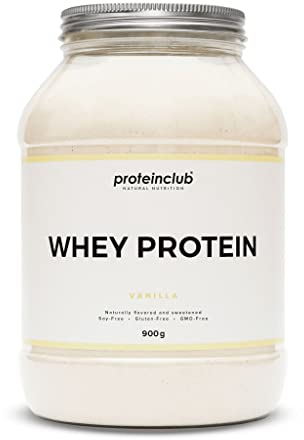 proteinclub Natural Whey Protein Pulver (Vanille) - 900g, 23g Protein pro Portion - für Muskelaufbau und -erhalt, mit Stevia gesüßt, Soja- & Glutenfrei, Schnelle Löslichkeit, Ideal für Sportler