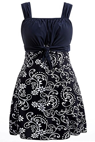 Wantdo Traje de Baño de Una Pieza para Mujer Talla Grande con Falda Cover Up Control Traje de Baño Bañador Verano Conjunto de Bikini Vestido para Playa Mar Piscina Azul Oscuro 44
