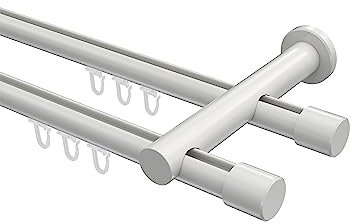 Interdeco Innenlauf Gardinenstange Weiß doppelläufig 20 mm Ø Platon Santo, 240 cm