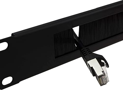 CABLEPELADO Panel pasacables armario rack 19 de 1U | Panel cepillo Cables Rack | Evita polvo | para gestión de cables | Ancho: 490 mm x Altura: 45 mm | No Incluye Tornillos | Metal | Negro