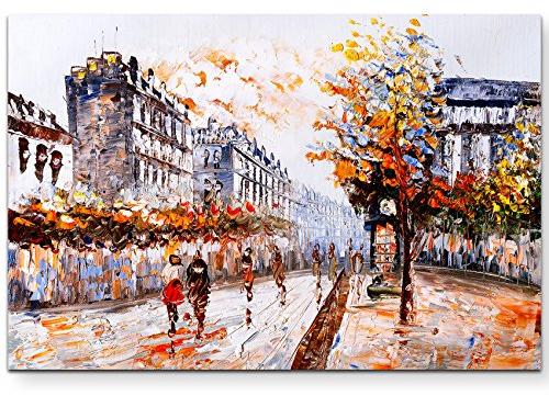 Paul Sinus Art Leinwandbilder | Bilder Leinwand 120x80cm Straße in Paris – Ölgemälde