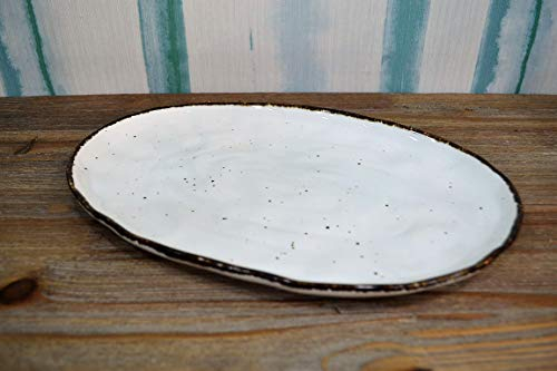 Henriette Bandeja ovalada de 32 x 22,5 cm, blanca de porcelana New Bone China pintada a mano, colección Stone D15347