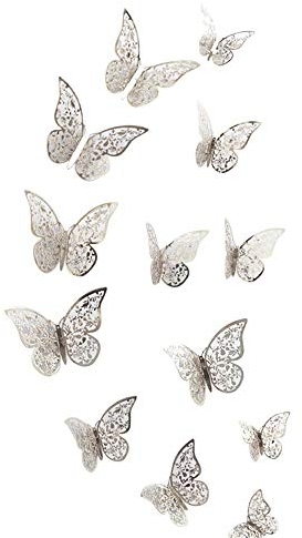 Lazzboy 12 PCS 3D Schmetterlinge Wanddeko Aufkleber Abziehbilder Aufkleber Hauptdekorationen Wandtattoo Schmetterlings Regenbogen Kinder (F, 12CM (4), 10CM (4), 8CM (4))