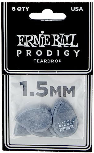 Ernie Ball 1,5 mm Teardrop Prodigy Plektren, 6er-Pack, Schwarz