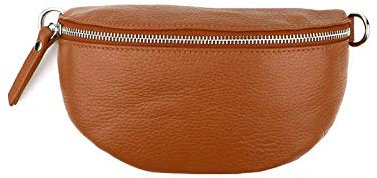 Made in Italy OBC Damen Leder Tasche Gürteltasche Crossbody Hüfttasche Bauchtasche Hüfttasche Umhängetasche Cross-Over Bodybag Schultertasche Handytasche Geldtasche Braun - Cognac