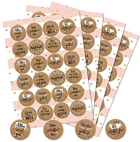 Spruchaufkleber, 96er Set: Runde Sticker mit Sprüchen, Aufkleber Mut Rund, Mutmacher Spruch, Geschenkaufkleber Sprüche, Zum Aufkleben, Motivationssticker, Give-Away Kraftpapier, Klein, ⌀ 4 cm