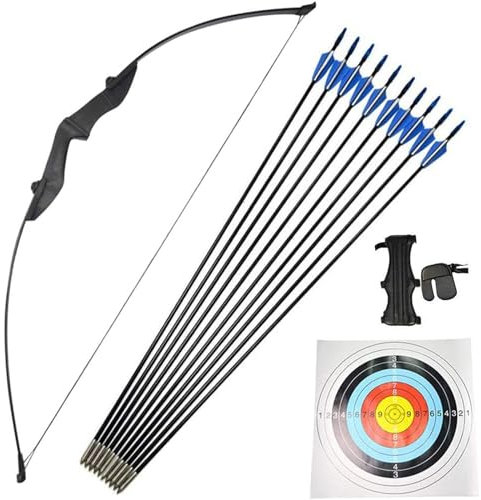 MILAEM Bogenschießen Takedown Recurve Bogen und Pfeil Set 30 lbs Sportbogen 35 lbs 40 lbs Straight Bogen mit Fiberglaspfeile Langbogen Jagdbogen für Rechts und Linkshänder (Schwarz, 40lbs)