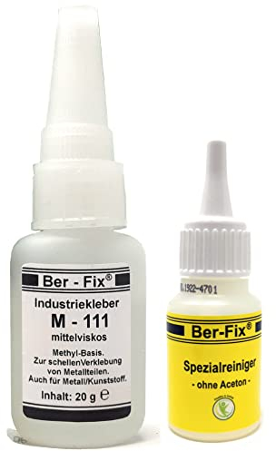 Ber-Fix M111 20g Industriekleber Set Hochleistungs-Sekundenkleber mit Spezialreiniger, Ideal für Präzisionskleben bei Gummi und Metall