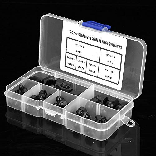 Kit écrou borgne, Kit écrou borgne en Nylon Akozon écrous hexagonaux à tête bombée M3 M4 M5 M6 M8 M10 70 pièces(Noir)