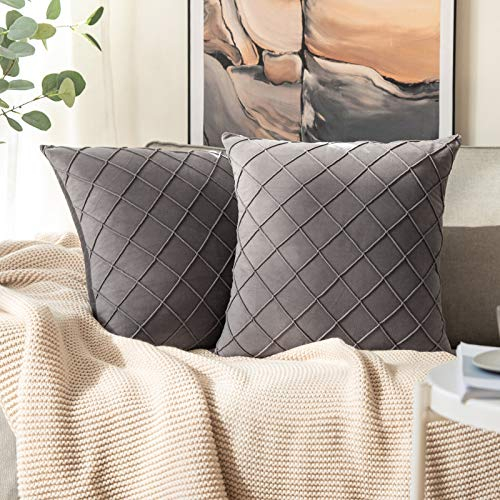 MIULEE 2er Set Samt Kissenbezug Gitter Sofakissen Dekokissen Kissenhülle Kissenbezüge Couchkissen Kissen Samtkissen Weich Einfarbig Zierkissen ohne Füllung für Sofa Wohnzimmer 40x40cm Dunkelgrau