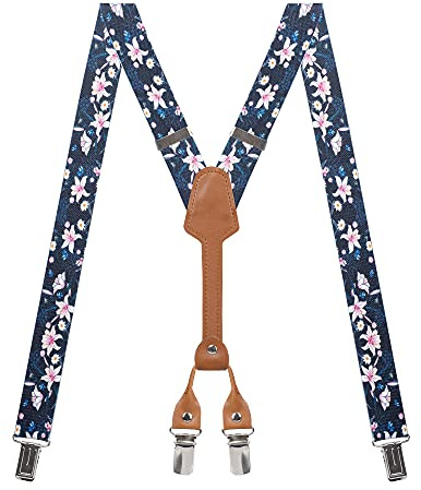 Action Ward Women's Suspenders - 1 Width - Y Back 4 Clip Skinny Ladies Suspenders (Floral 2)