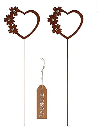 Gartenzaubereien Beetstecker Herz aus Edelrost 2 er Set 58cm zum Stecken mit Schild Lieblingsplatz