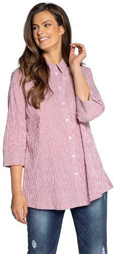 Ulla Popken Damen große Größen Übergrößen Plus Size Bubble-Bluse, Streifen, Hemdkragen, 3/4-Arm magnolienrot 62+ 797458820-62+