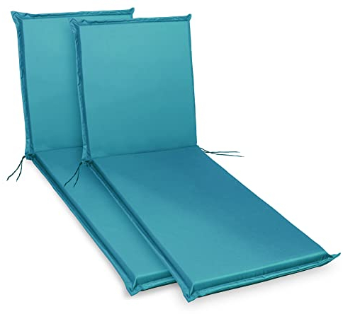 sunnypillow 2er Set Liegenauflagen - Auflage für Sonnenliege 190 x 60 - Polster für Gartenliege extra dick 9cm - Polsterauflagen für Liegen Outdoor, wasserdicht - Kissen für Liegestuhl - Blau