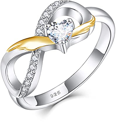 Starchenie Unendlichkeit Ring 925 Sterling Silber Herz 3A Zirkon Gold Flügel Verlobungsring für Damen
