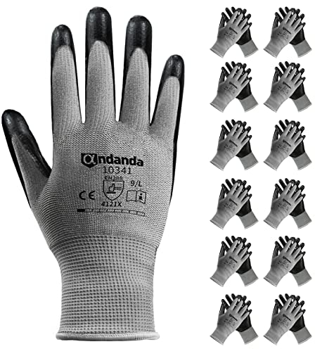 ANDANDA 6 Pairs Gloves, Nitrile Coated Safety Gardening Gloves Suitable for General Duty Work like Logistics/Assembly/Utilities & Public Works, Black/Medium