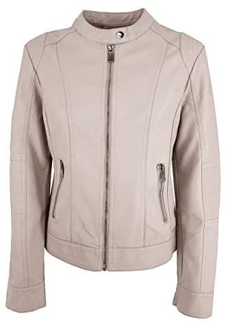 JOPHY & CO. Giacca Corta Donna Ecopelle con Tasche, Cerniere e Scollo Coreana (cod. 8820) (Beige (cod. 8820), XL)