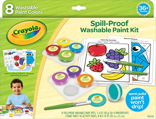 Crayola Spill Proof Paint Set, 8 Count Washable Paint for Kids, Ages 3, 4, 5
