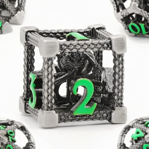 DND Würfelset Rollenspiel, Polyedrische Würfel Set D&D Metall ZHOORQI 7 Stück Der Cthulhu Würfelset für Brettspiel Dungeons and Dragons Verwendet Wird (Z-Green Number)