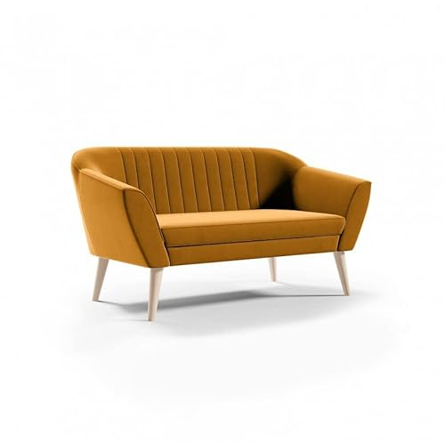 Bettso - Sofa 2-Sitzer - Velours Stoff, Couch 2-er, Couchgarnitur, Sofagarnitur, Polstersofa, Scandinavian Design Kollektion, Holzfüße (140 cm x 75 cm x 74 cm) PIRS 2 (Gelb (R41))
