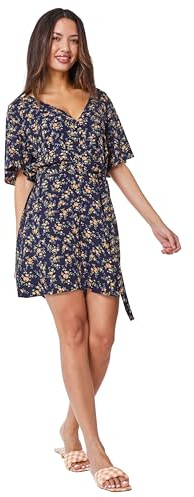Dusk Fashion Women Ditsy Floral Print Playsuit - Ladies Spring Everyday Summer Evening Vacation Work Holiday Short Sleeve Smart Casual - Navy - Size 22