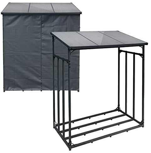 Toboli Kaminholzregal außen, bis 300 kg Traglast, 143 x 70 x 145 cm mit Schutzhülle, Metall Brennholzregal, Feuerholzregal mit Wetterschutz