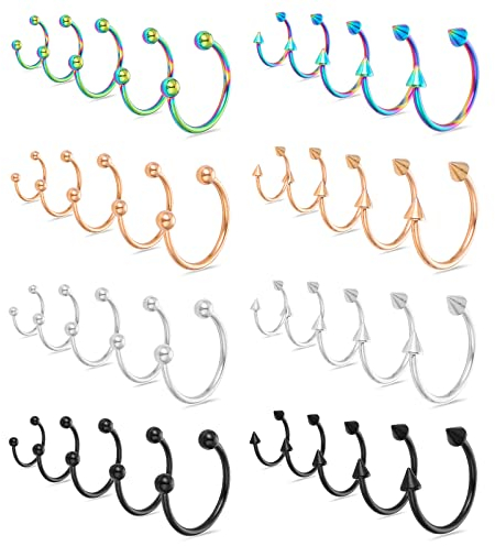 Lusofie 32PCS Stainless Steel Nose Ring Septum Piercing Jewellery Horseshoe Rings Earring Eyebrow Earring Hoop Lip Horseshoe Piercing for Women Men