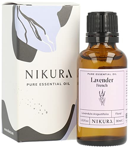 Nikura French Lavender Essential Oil - 30ml | 100% Pure Natural Oils | Perfect for Sleep, Calming, Diffusers, Humidifier, Bath | Great for Self Care, Relaxing | Vegan & UK Made