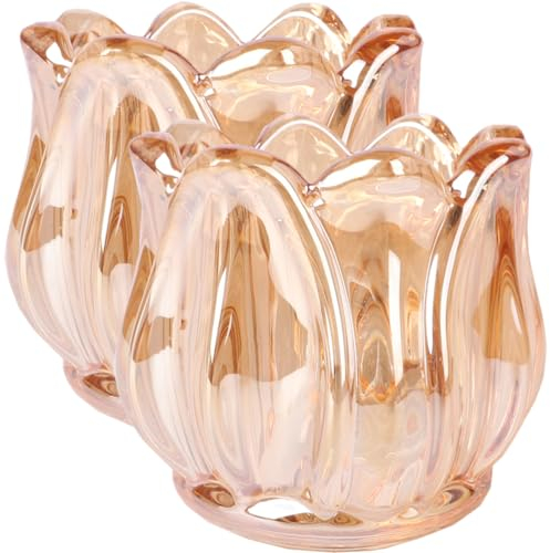 NOLITOY 2 Stücke Teelichthalter Tulpen Kerzenhalter Teelichtgläser Kristall Kerzenständer Windlicht Ornament für Zuhause Wohnzimmer Hochzeit Party Tischdeko