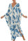 Bsubseach Long Half Sleeve Kaftan for Women Plus Size V Neck Swimsuit Coverups Summer Beach Dress Blue Leaves