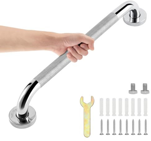 sunzone Badezimmer-Haltegriff, 40 cm, rutschfeste Haltegriffe, Chrom SUS 304 Edelstahl, Badezimmer-Duschgriffe, Sicherheitshandlauf-Unterstützung, Haltegriffe für ältere Menschen
