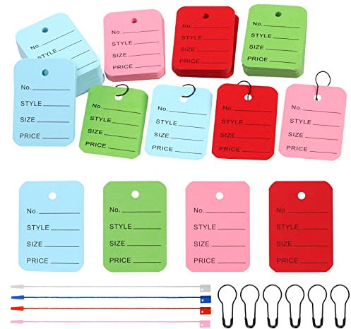 Keadic Lot de 1300 étiquettes de prix et étiquettes à suspendre avec épingles à nourrice en métal noir, 4 étiquettes de coupon en papier et ficelle de fermeture en nylon pour magasin de vêtements