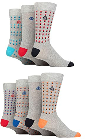 Jeff Banks Mens Recycled Cotton Patterned Socks Pack of 7 Double Dots Light Grey 7-11